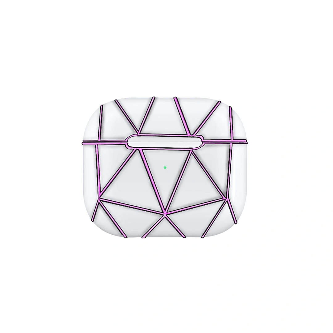 The case front with the final frame drawn over it in magenta, a web of straight segments meeting at the corners.
