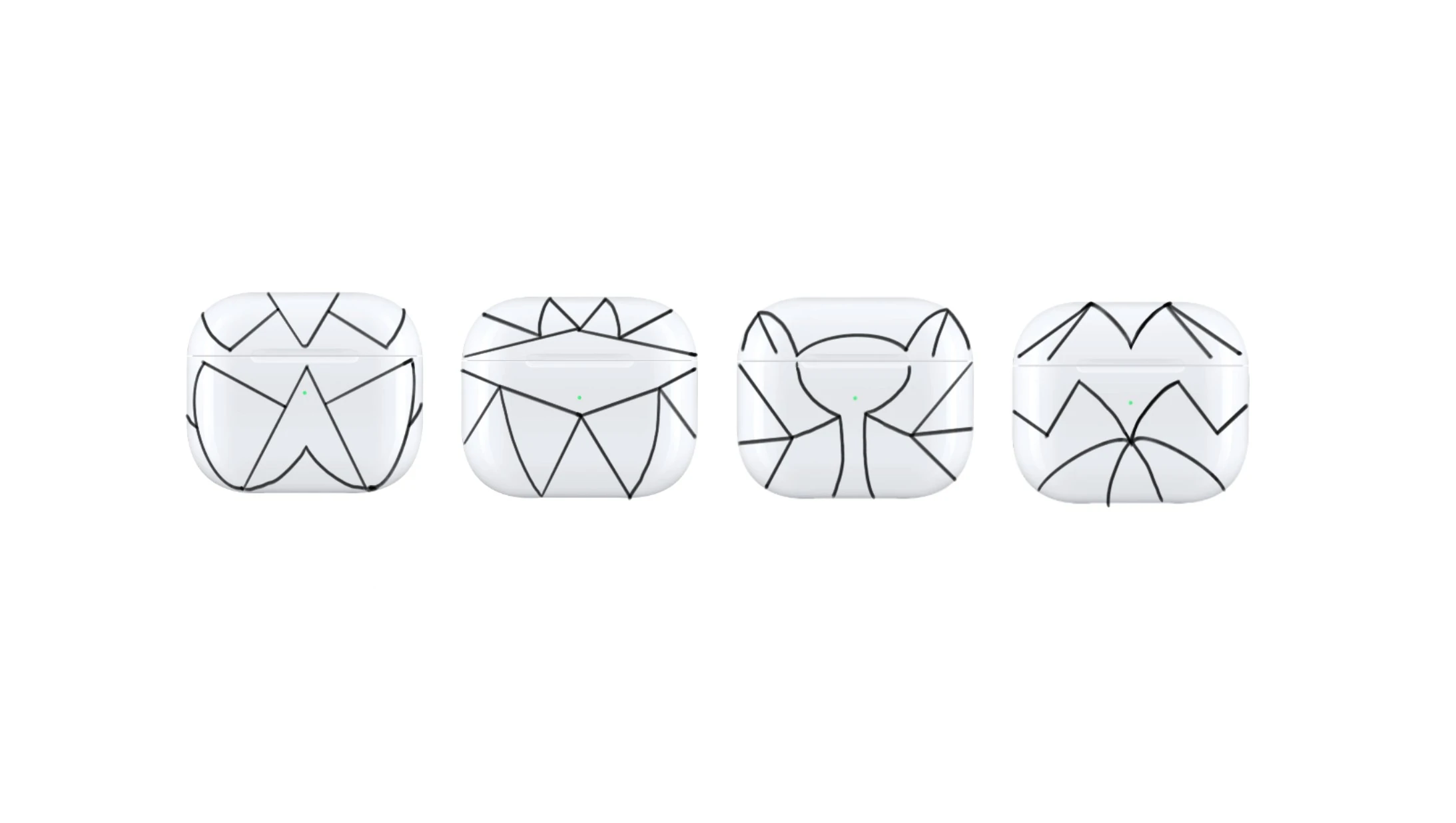 Four small studies of the case in a row, each with a different arrangement of lines across the front face.