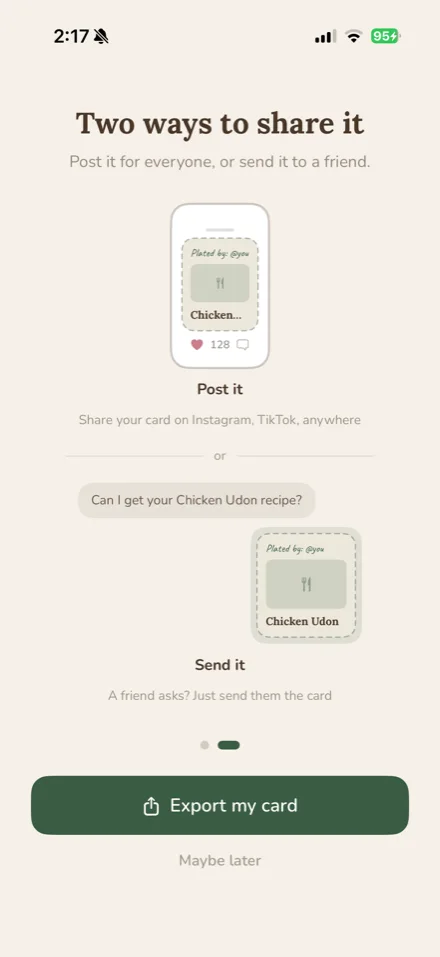 The first recipe creation flow, step two