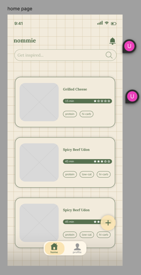 An early home-feed wireframe